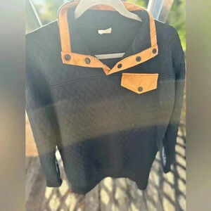 Zyia‎ Activewear Long Sleeve Black Brown Trim Pullover Sweater Size Small
